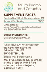 Closeup of HerbEra Muira Puama tincture drops shows alcohol-free liquid