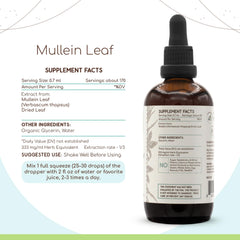 HerbEra Mullein Leaf tincture label showing ingredients and alcohol-free formula.