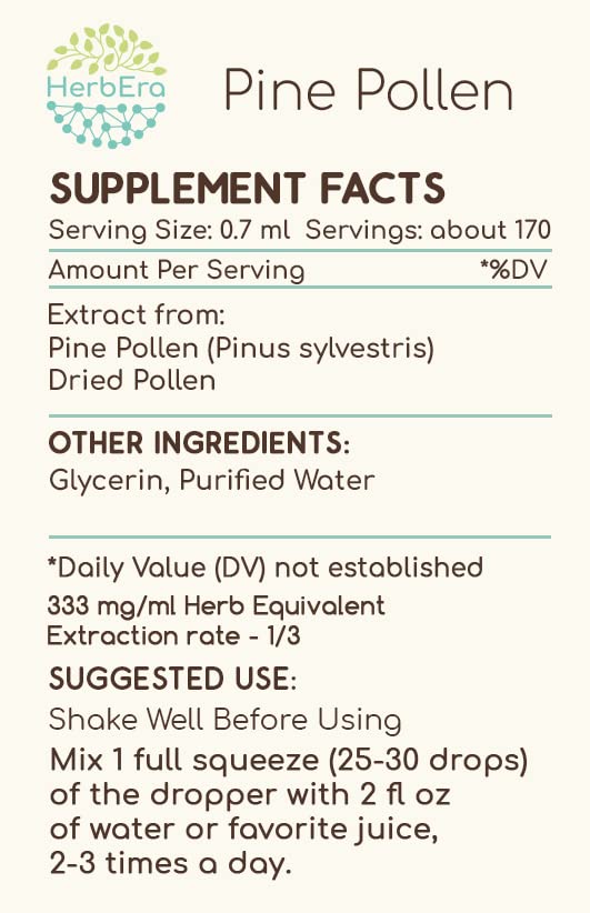 HerEra Pine Pollen bottle with dropper for precise daily administration.