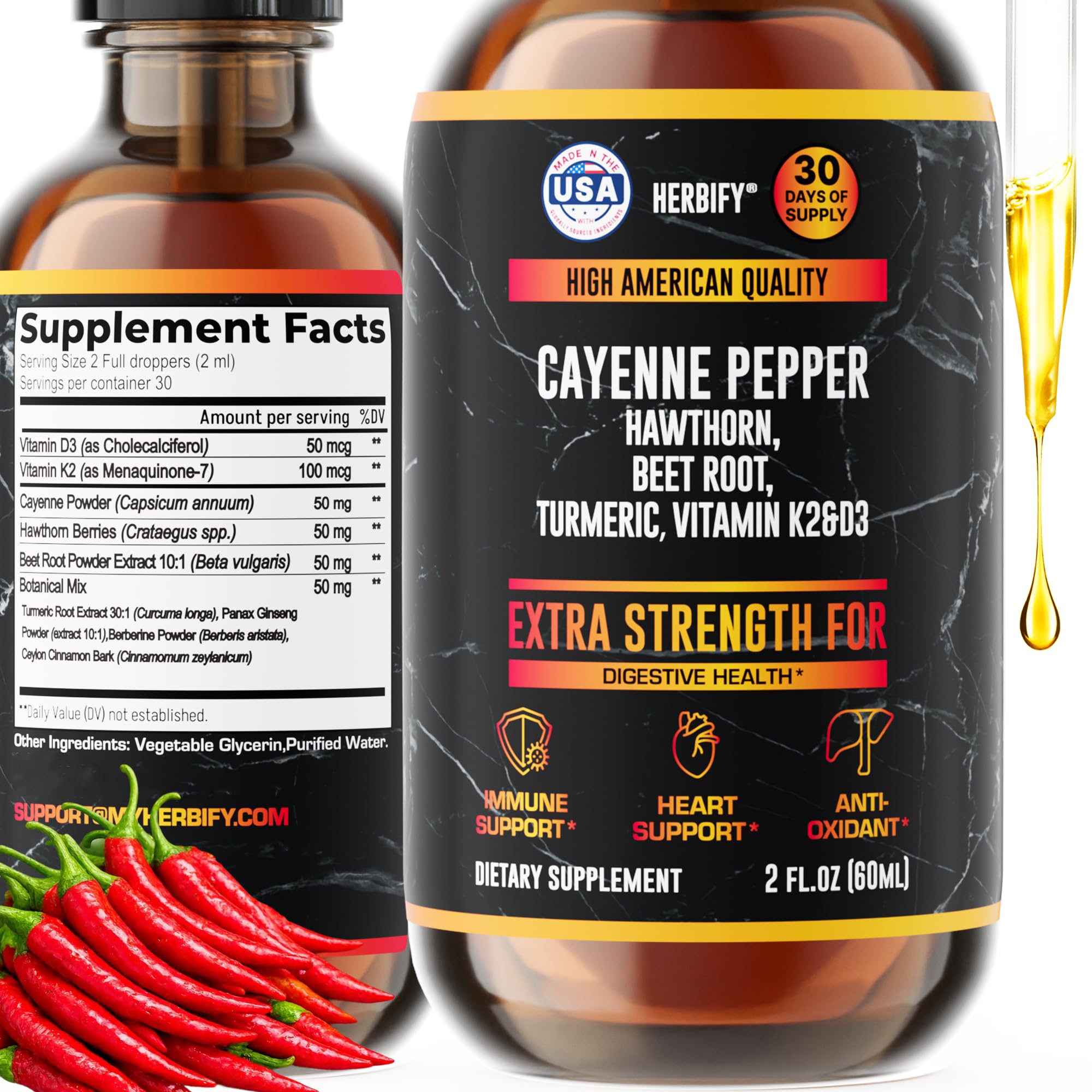 HERBIFY Cayenne Pepper Drops bottle for digestion and energy support