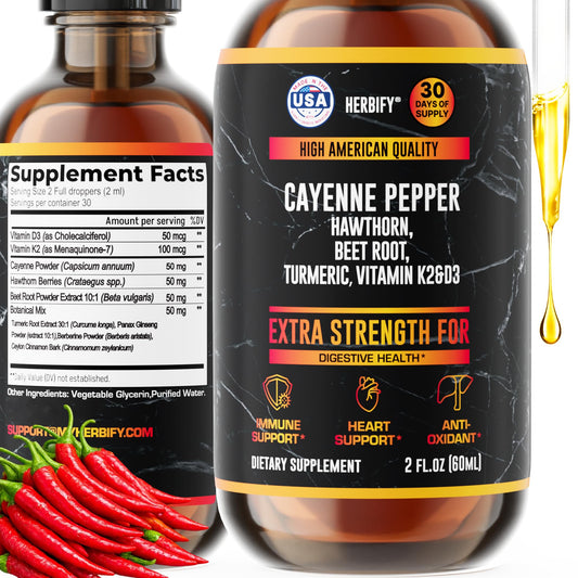 HERBIFY Cayenne Pepper Drops bottle for digestion and energy support