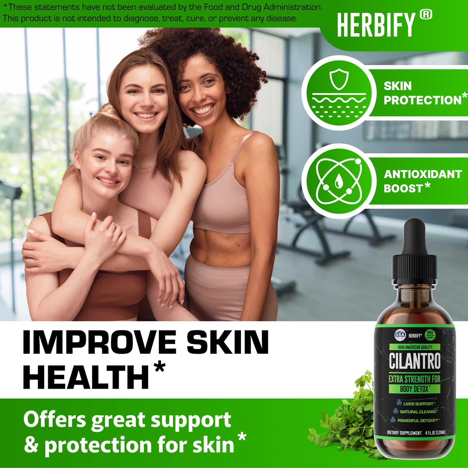 HERBIFY Cilantro leaves highlight natural detox ingredients.