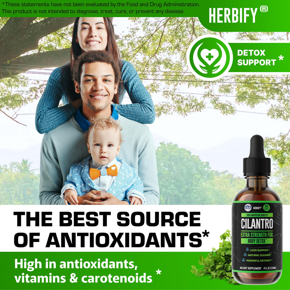 HERBIFY Cilantro Tincture label emphasizes USA-made quality.