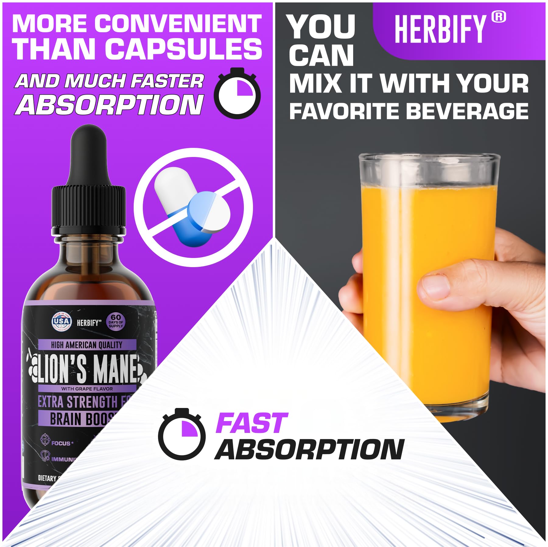 HERBIFY Lions Mane in-use dropper dispenses precise portions for routine wellness.