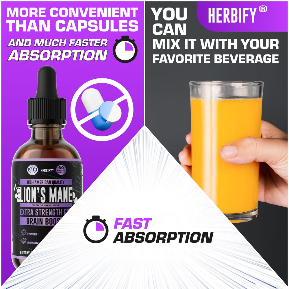 HERBIFY Lions Mane in-use dropper dispenses precise portions for routine wellness.