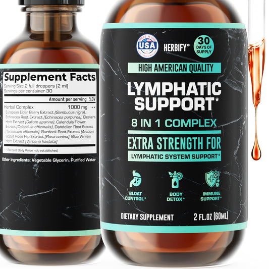 HERBIFY Lymphatic Drainage Drops bottle for daily detox support.