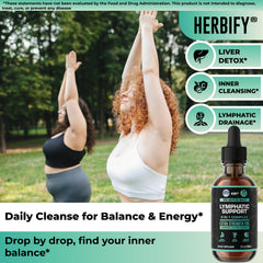 HERBIFY Lymphatic Drainage Drops label detail with ingredients.