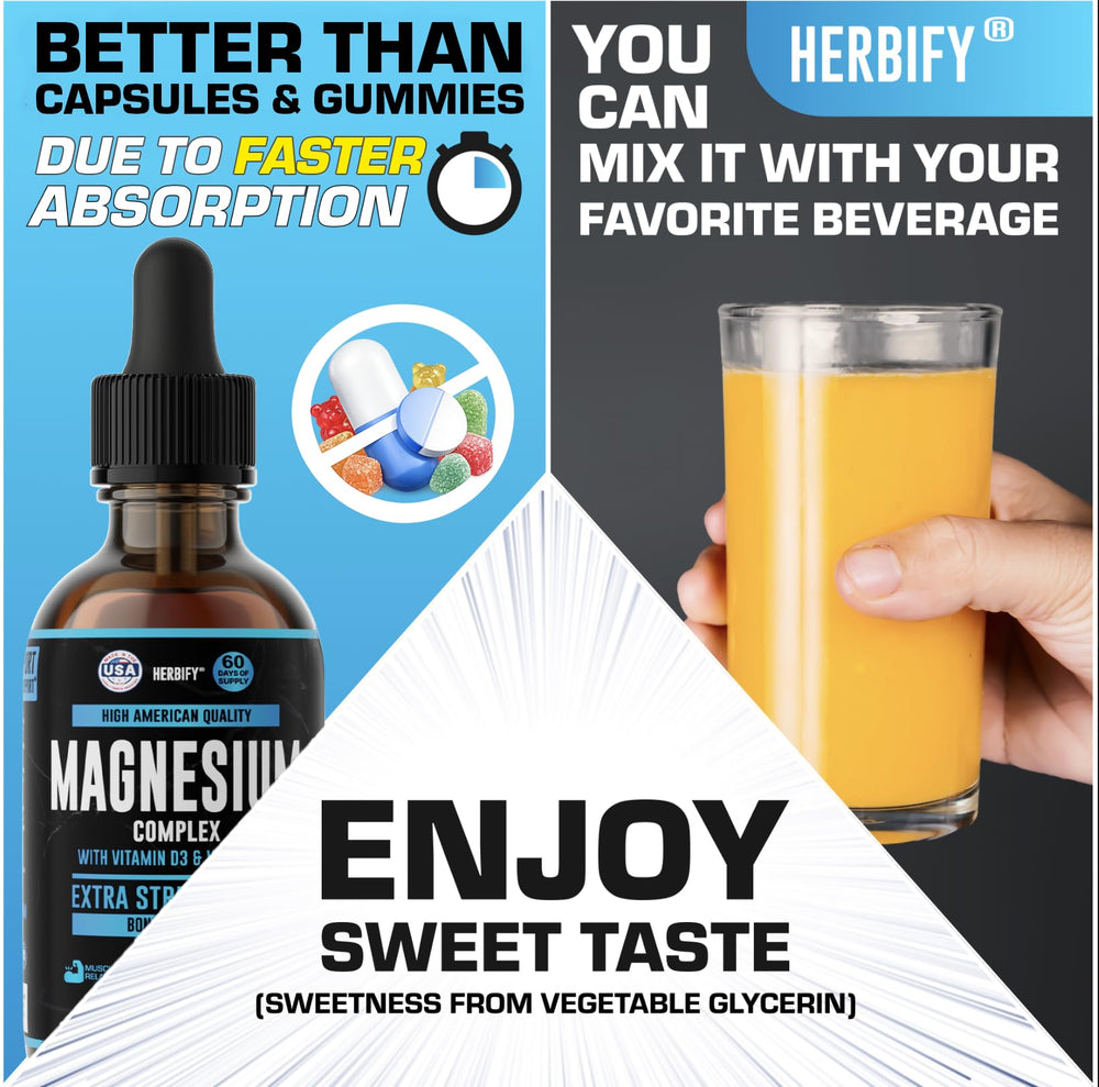 HERBIFY Magnesium Complex Drops label close-up highlighting the triple magnesium blend.