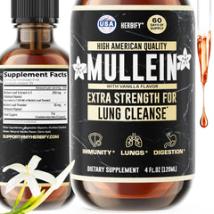 HERBIFY Mullein Drops bottle front shows premium lung-support formula.