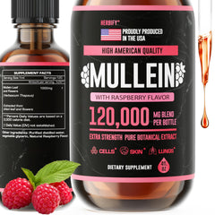 HERBIFY Mullein Drops bottle with raspberry flavor supports respiratory comfort.