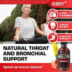 HERBIFY Mullein Drops label close-up highlighting USA-made quality for lung support.