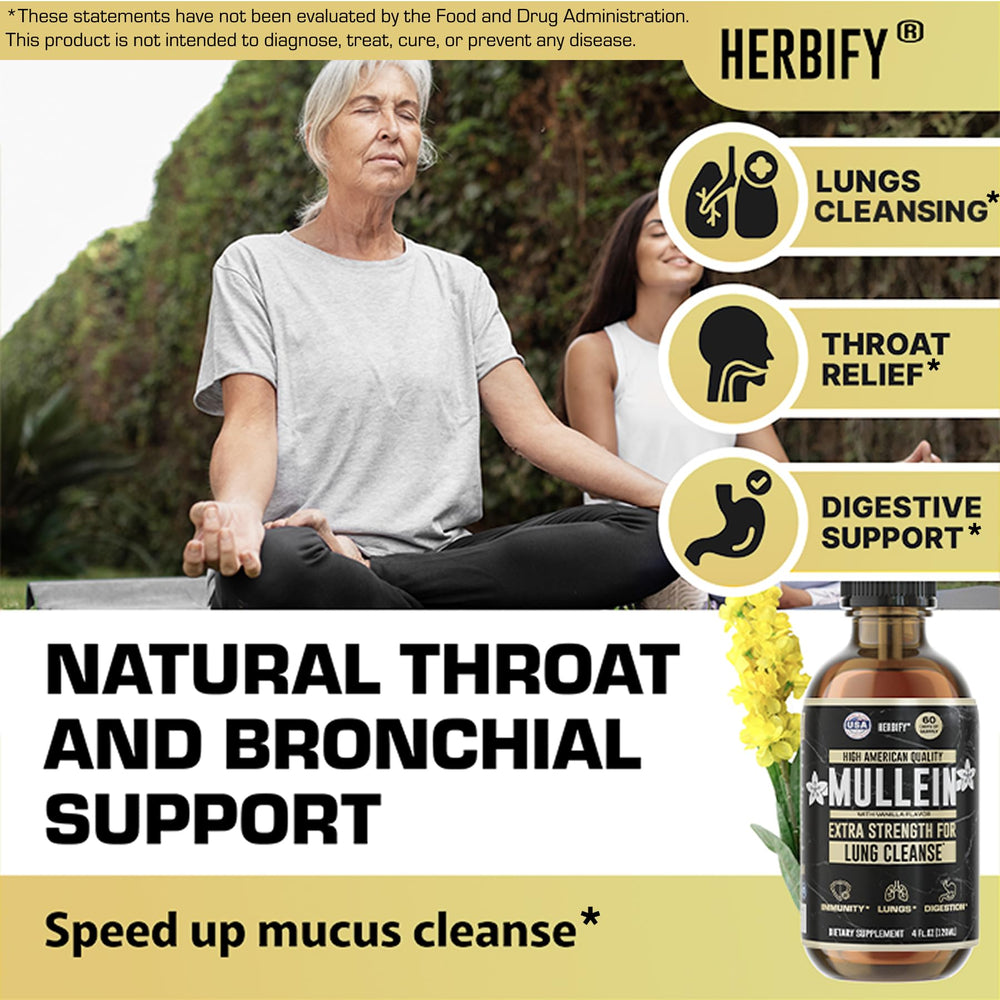 HERBIFY Mullein Drops leaves and flowers emphasize natural extract.