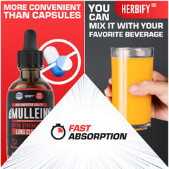 HERBIFY Mullein Drops pouring into water for quick mixing in daily routines.