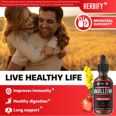 HERBIFY Mullein Drops strawberry flavor bottle offering pleasant daily use and respiratory comfort.