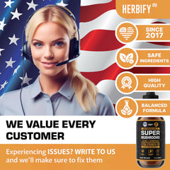 HERBIFY Multimushroom bottle blends eight mushrooms for comprehensive daily wellness