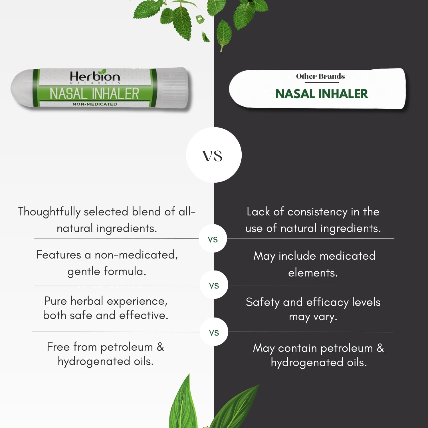 Herbion Naturals Nasal Inhaler natural ingredients like clove eucalyptus camphor on display