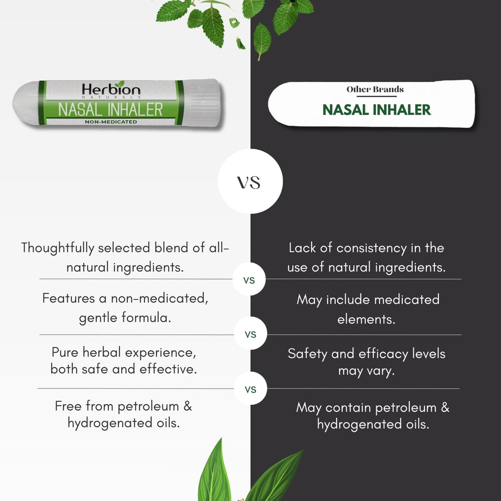 Herbion Naturals Nasal Inhaler natural ingredients like clove eucalyptus camphor on display