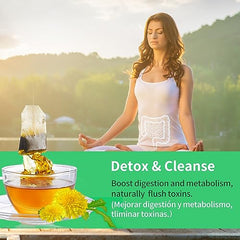 Herbmood dandelion detox tea bags close-up highlighting herbal blend