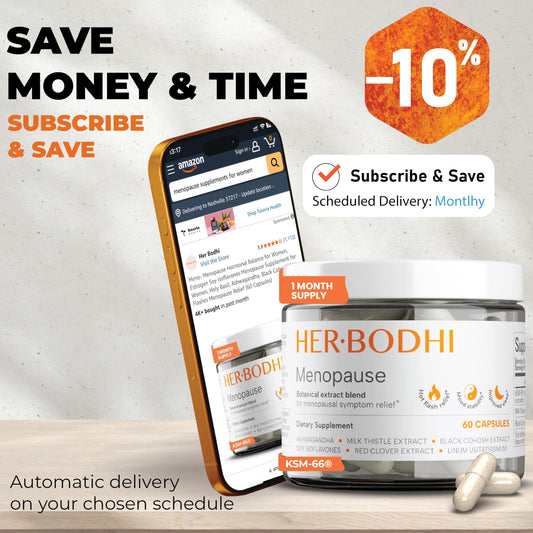 Her Bodhi MENO bottle back label highlights key ingredients and benefits.