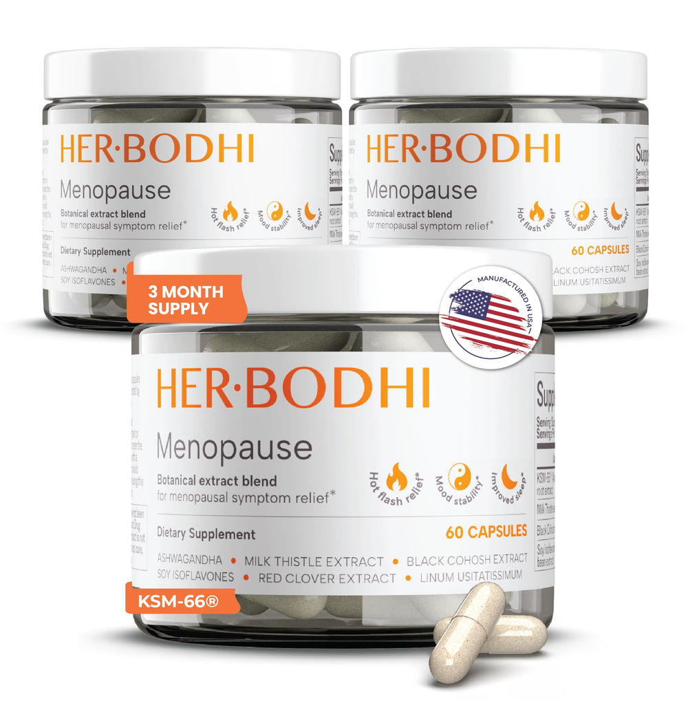 Her Bodhi Meno three-bottle bundle front view for menopause support.