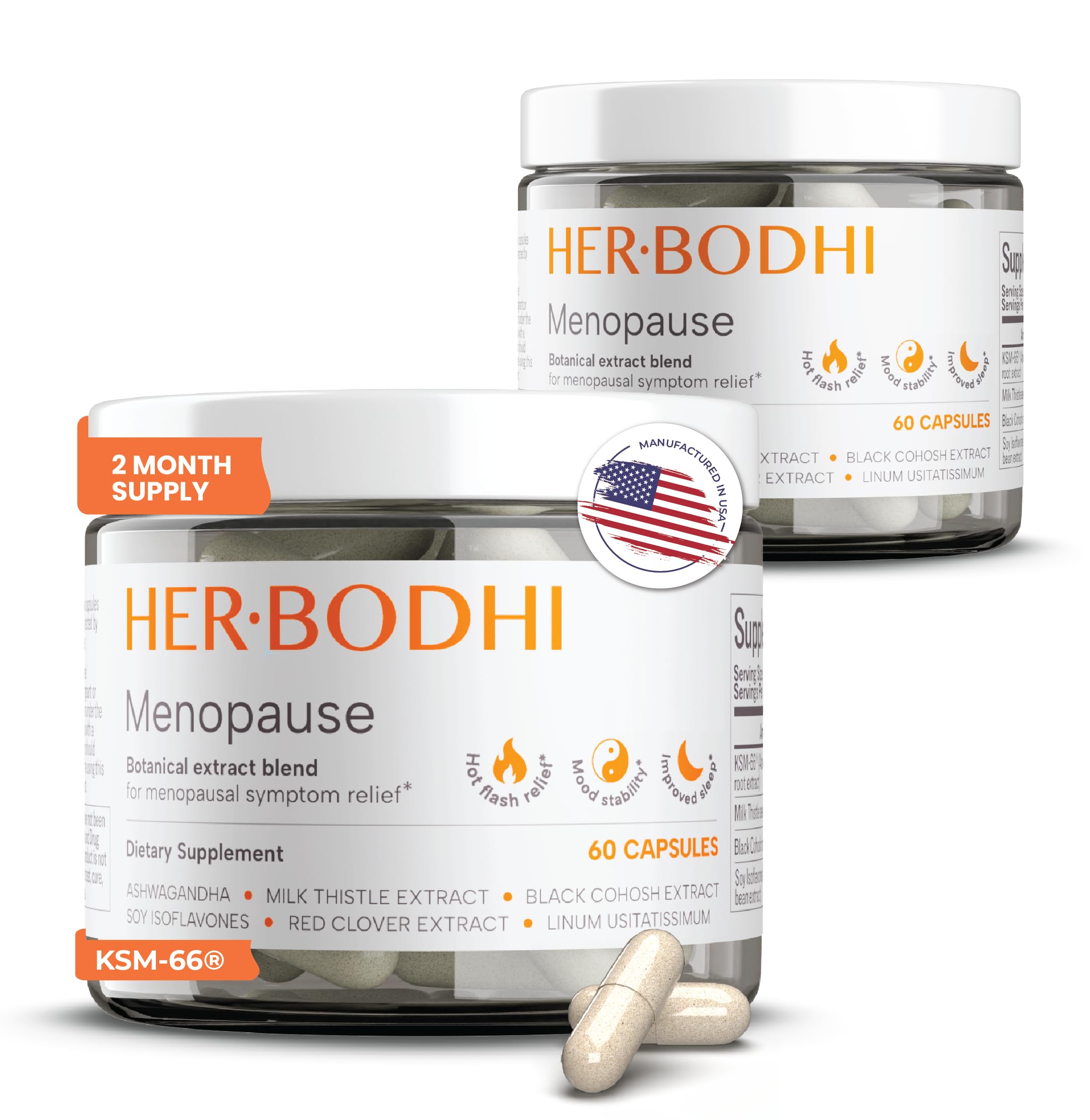 Her Bodhi MENO bottle front view for menopause support and daily balance.