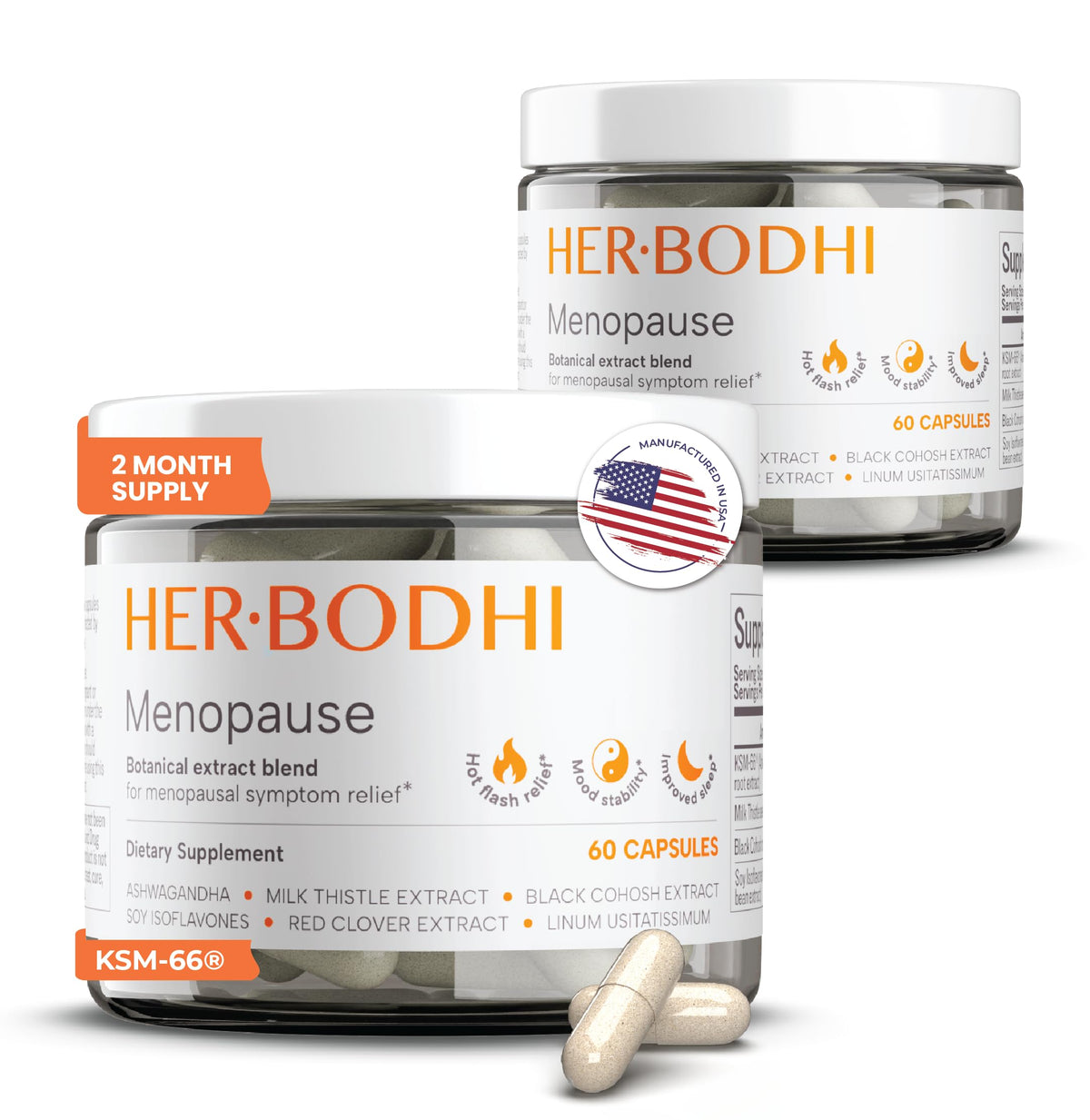 Her Bodhi MENO bottle front view for menopause support and daily balance.