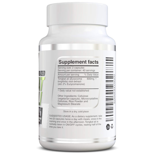 Herbolab Tongkat Ali capsules lined up for daily supplement routine.