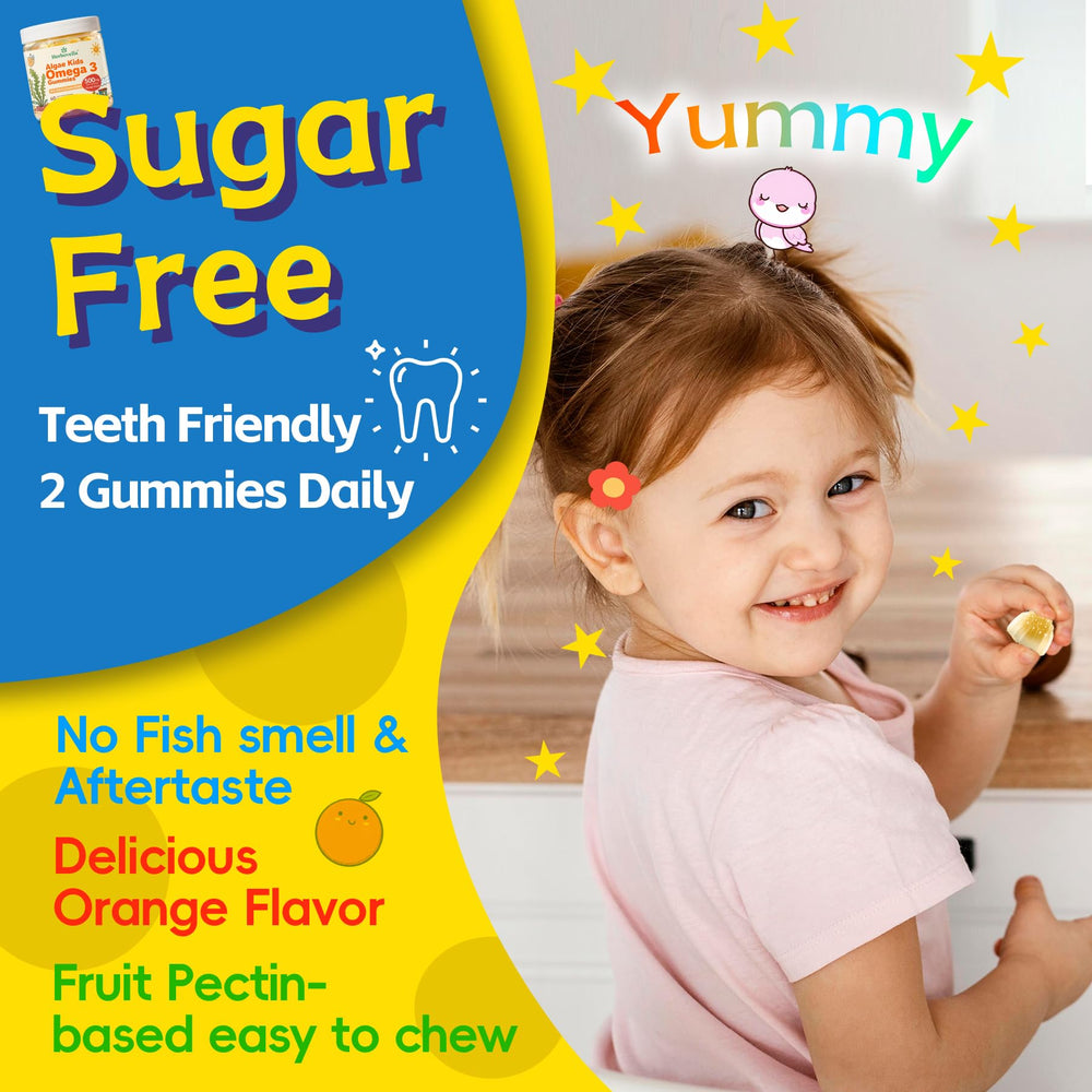 Herbovella algae omega-3 kids gummies serving setup demonstrates easy daily routine