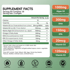 Herbovella algae omega-3 softgels closeup: easy-to-swallow capsules with vegan DHA/EPA.