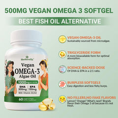 Herbovella vegan-dairy-free packaging showcases clean, planet-friendly omega-3 sourcing.