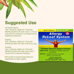 Herbs Etc. Allergy ReLeaf ingredients chart highlights herb-and-nutrient blend.