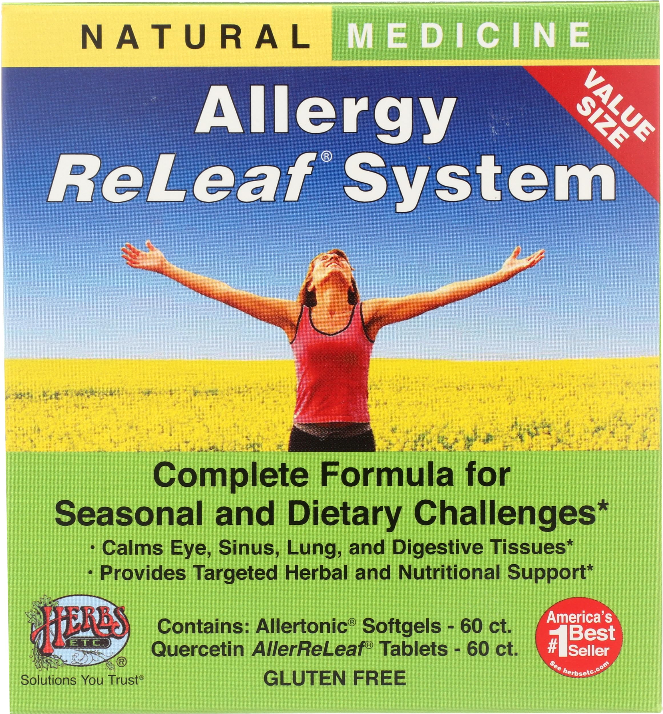 Herbs Etc. Allergy ReLeaf softgels bottle for daily seasonal support.