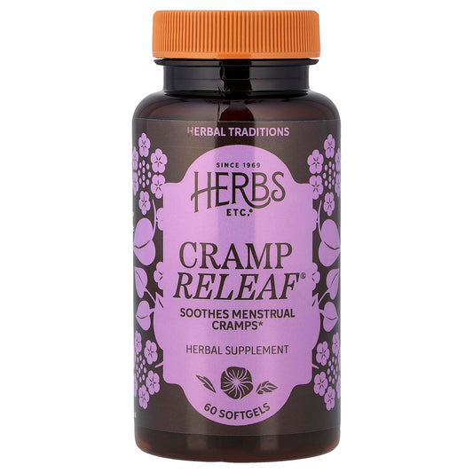 Herbs Etc. Cramp ReLeaf bottle pour for abdominal support during menstruation.