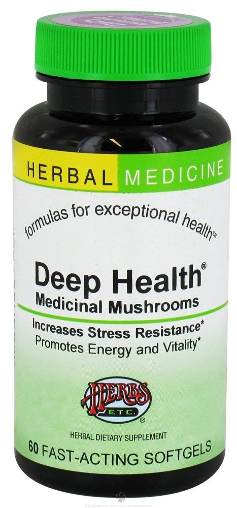 Herbs Etc. Deep Health adaptogen bottle with 60 softgels supports immune health and energy