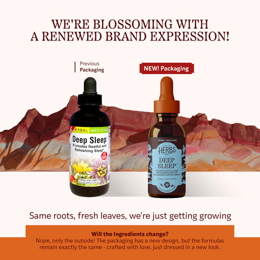 Herbs Etc. Deep Sleep dropper dispense highlights convenient 30-drop nightly dosing.
