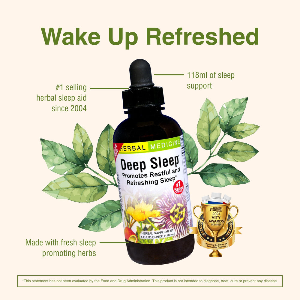 Herbs Etc. Deep Sleep label detail displays ingredients and usage directions clearly.
