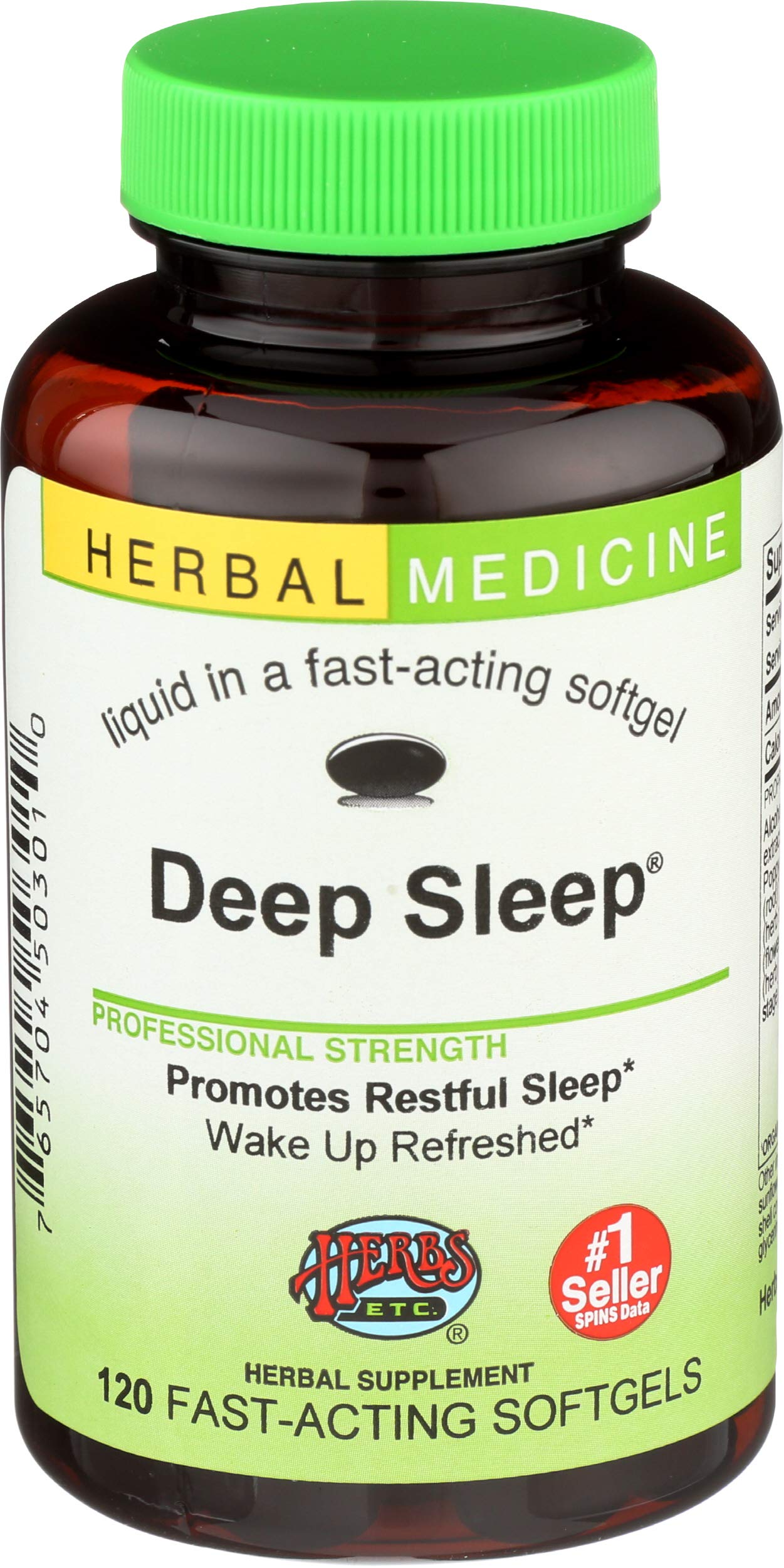 Herbs Etc. Deep Sleep softgels bottle front for calming nightly rest.