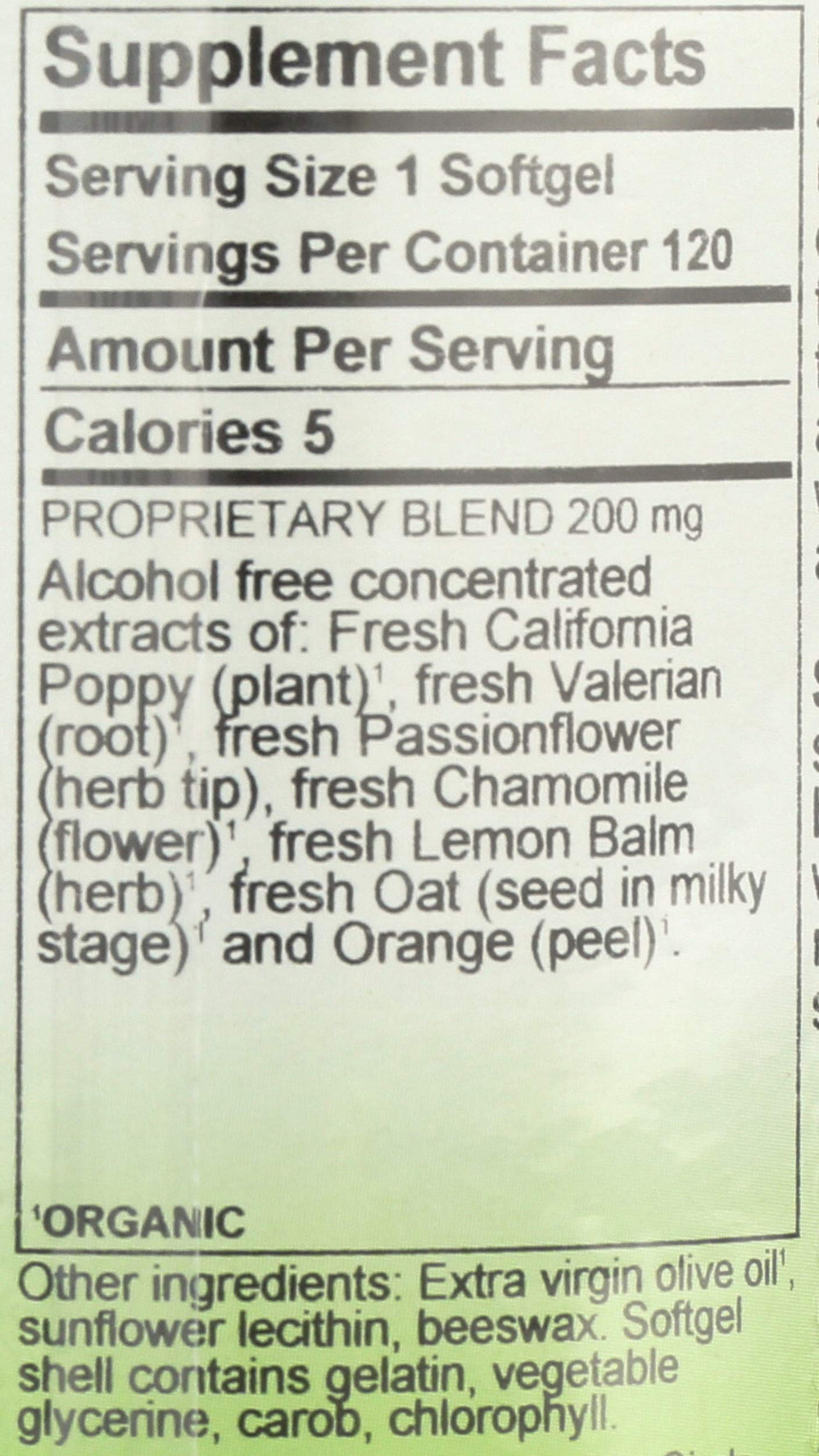 Herbs Etc. Deep Sleep label close-up featuring passionflower, chamomile, lemon balm.