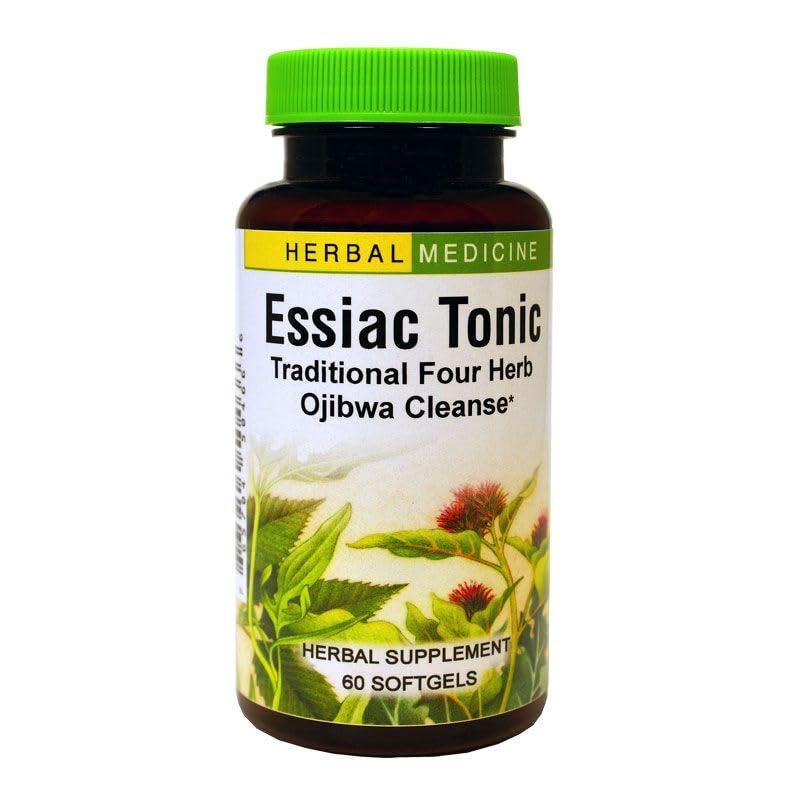 Herbs Etc. Essiac Tonic bottle with softgels supports daily cleansing routines.