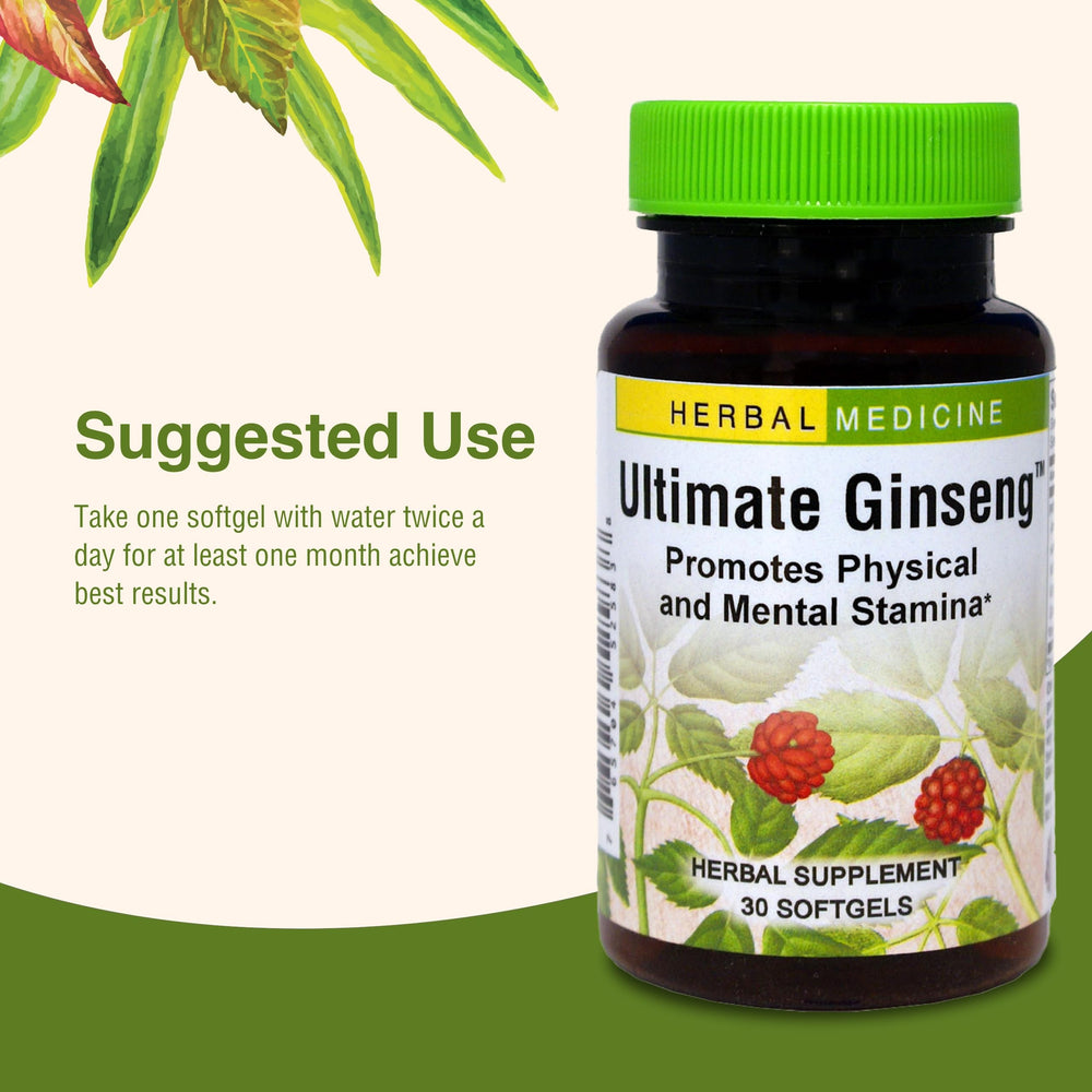 Herbs Etc Ginseng Softgels positioned for daily energy use.