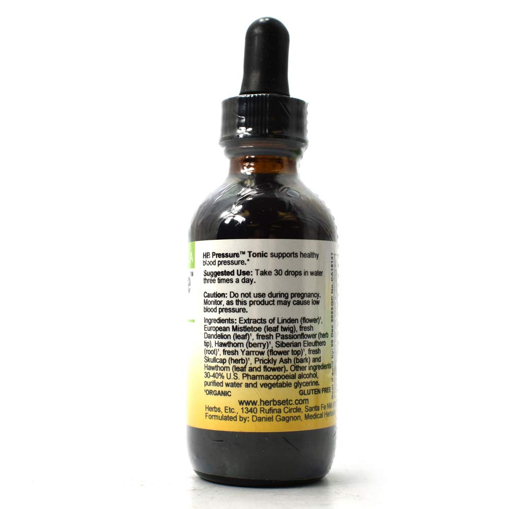 Herbs Etc. HB Pressure Tonic drops for easy dosing to fit into water or tea routine.