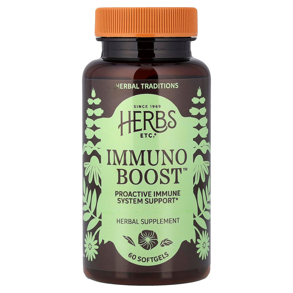 Herbs Etc. Immunoboost bottle label highlighting echinacea and calendula for immune support.