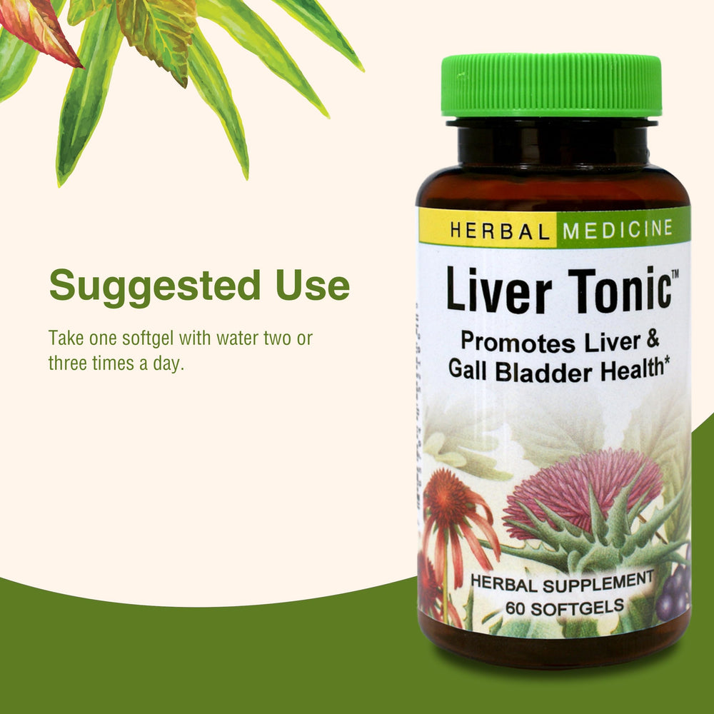 Herbs Etc. Liver Tonic bottle on a clean counter suggesting daily liver care.