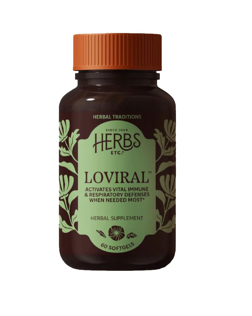 Herbs Etc Loviral bottle front view emphasizing respiratory support potential.