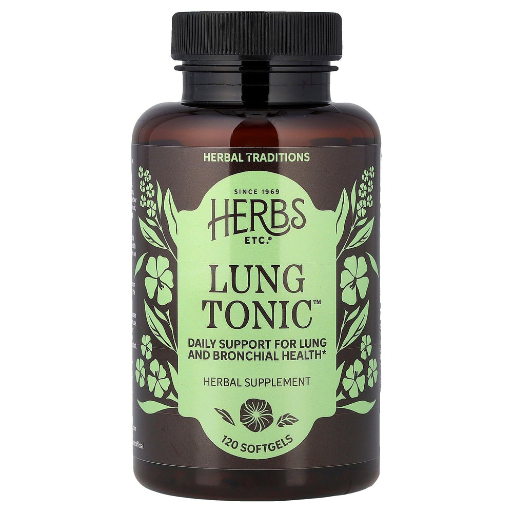 Herbs Etc. Lung Tonic bottle shows the natural bronchial support blend for everyday breathing