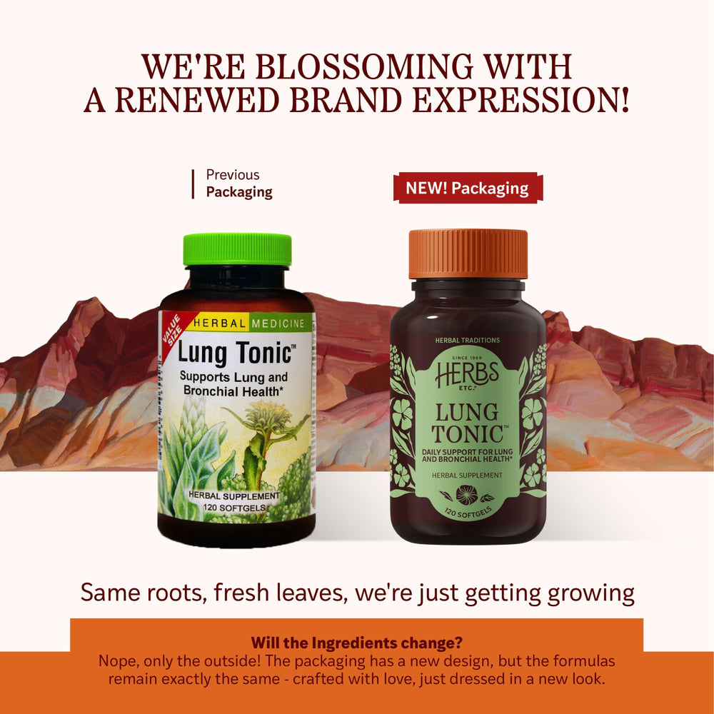 Lung Tonic bottle with horhound imagery for breathing support
