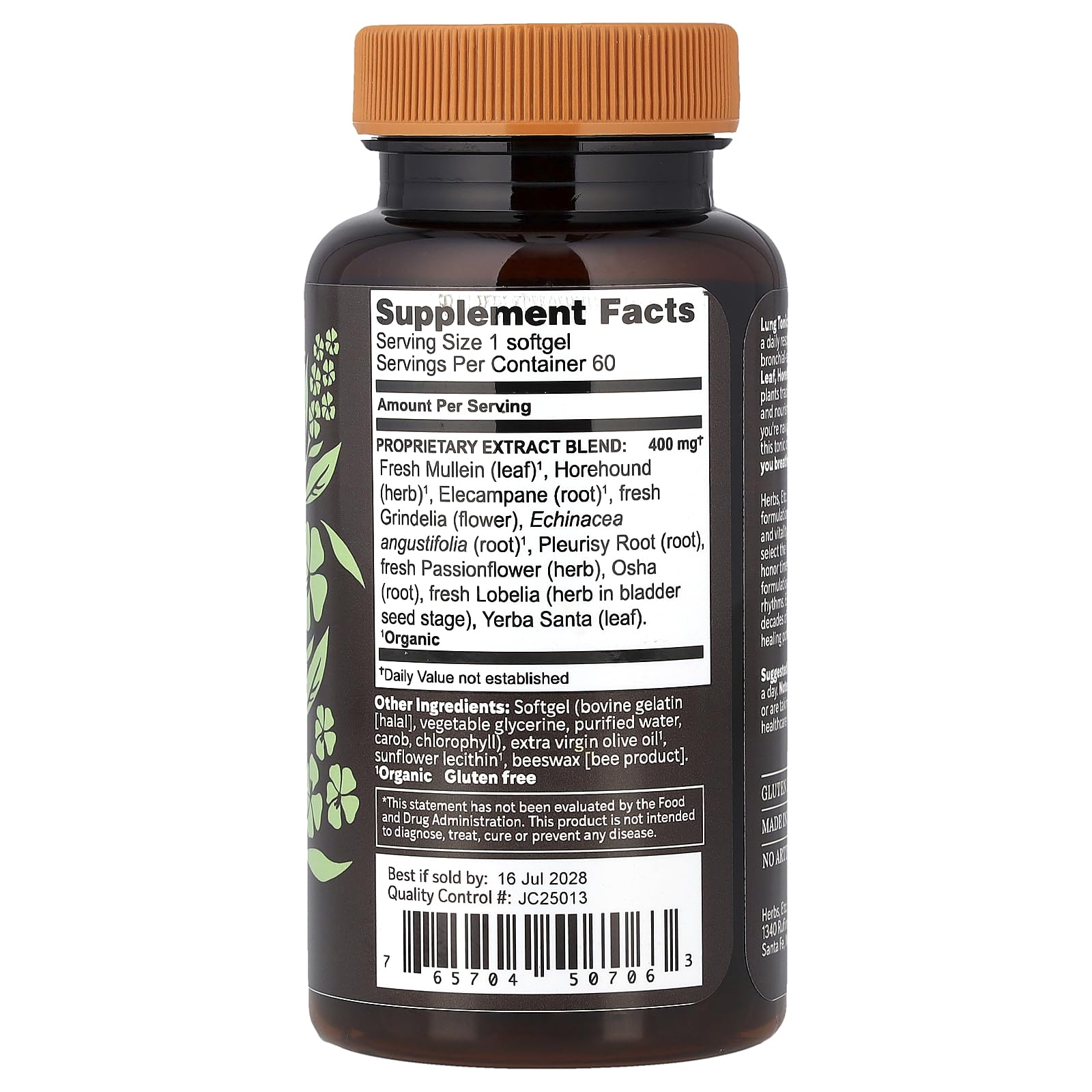 Herbs Etc. Lung Tonic softgels close-up for daily respiratory support.