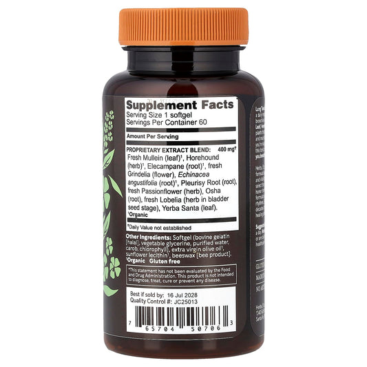 Herbs Etc. Lung Tonic softgels close-up for daily respiratory support.