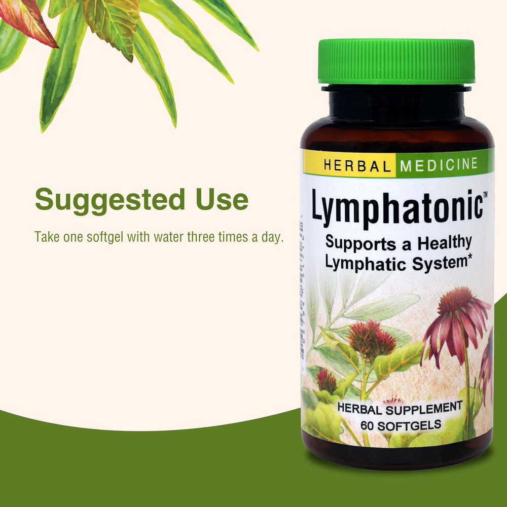 Herbs Etc Lymphatonic bottle with dosage instructions visible