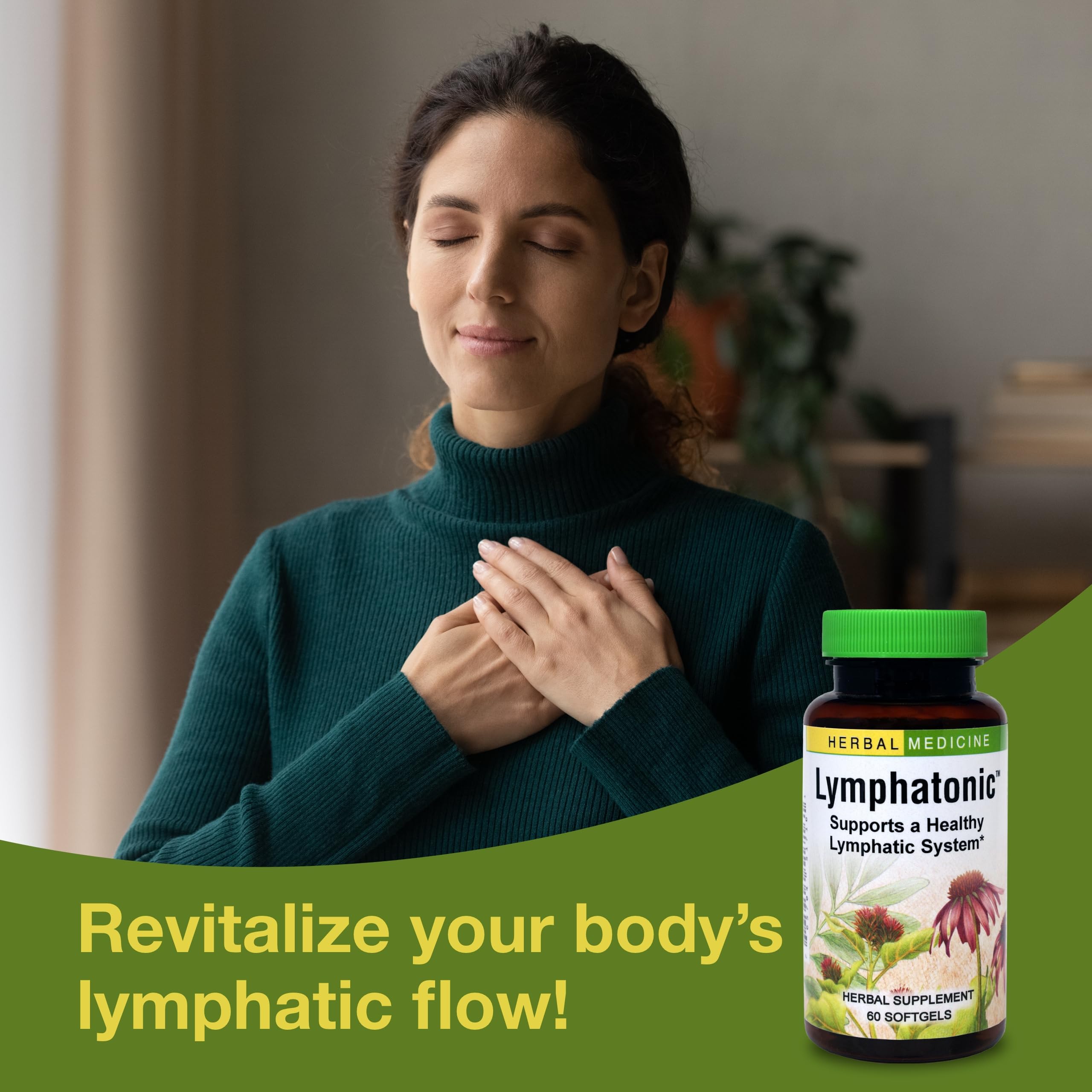 Herbs Etc Lymphatonic softgel capsules in bottle for easy daily use